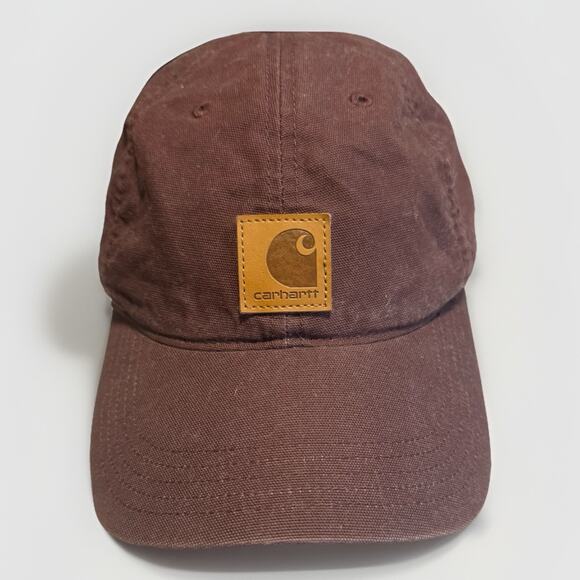 Carhartt Adjustable Dad Hat Brown Cotton Cap Leather Patch Logo Unisex - Picture 1 of 7